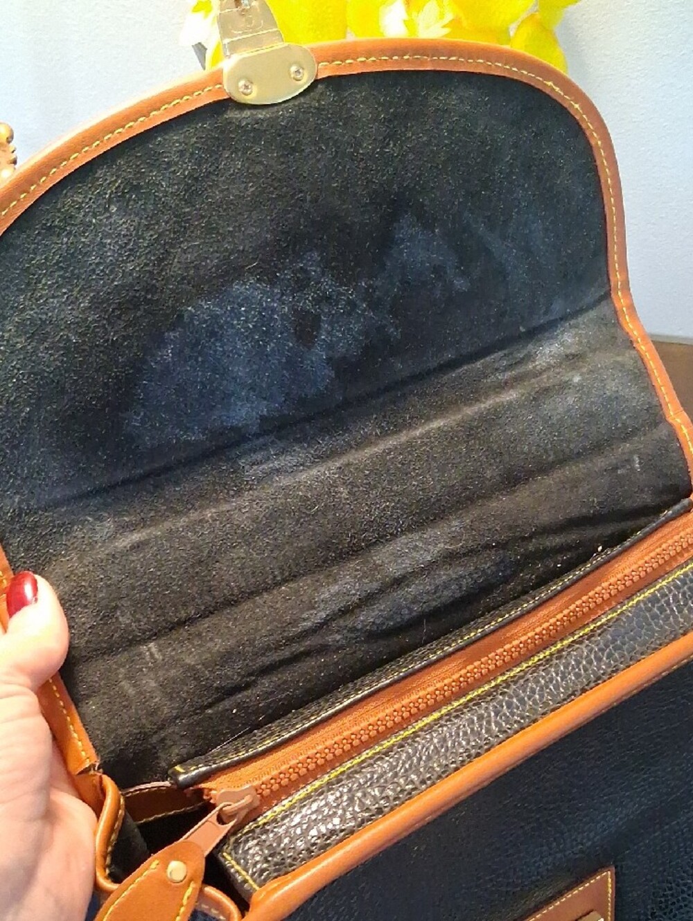 Dooney & Bourke Black Pebbled Leather Satchel with Brown Trim - Picture 11 of 14